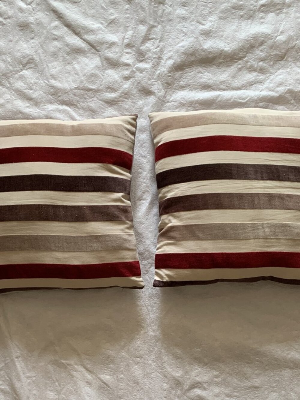 Striped Throw Pillows - Set of 2 - Red & Beige - 15" Square - Removable Sham